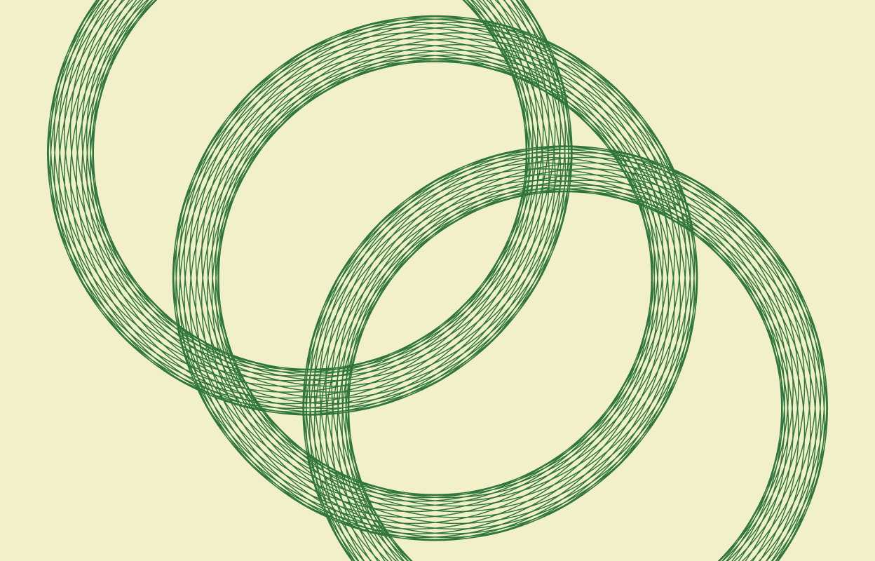 Dark green circular line graphic on a beige background